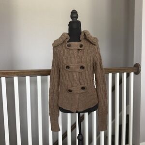 Ann Taylor LOFT Brown Alpaca Wool Blend Toggle Cable Knit Sweater Jacket Small